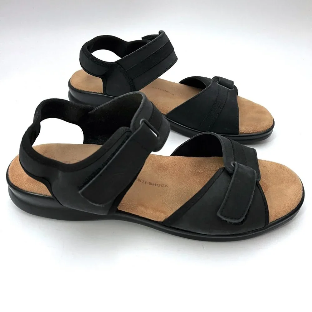 Flexus Sandals Made in Italy Black Leather Comfort Ankle Strap Spring Step - Picture 11 of 12